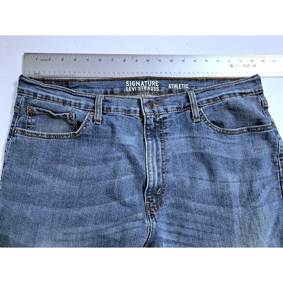 Levi’s Mens 38x32 Blue Jeans Straight Fit Pants Denim Faded Distressed - Picture 10 of 11